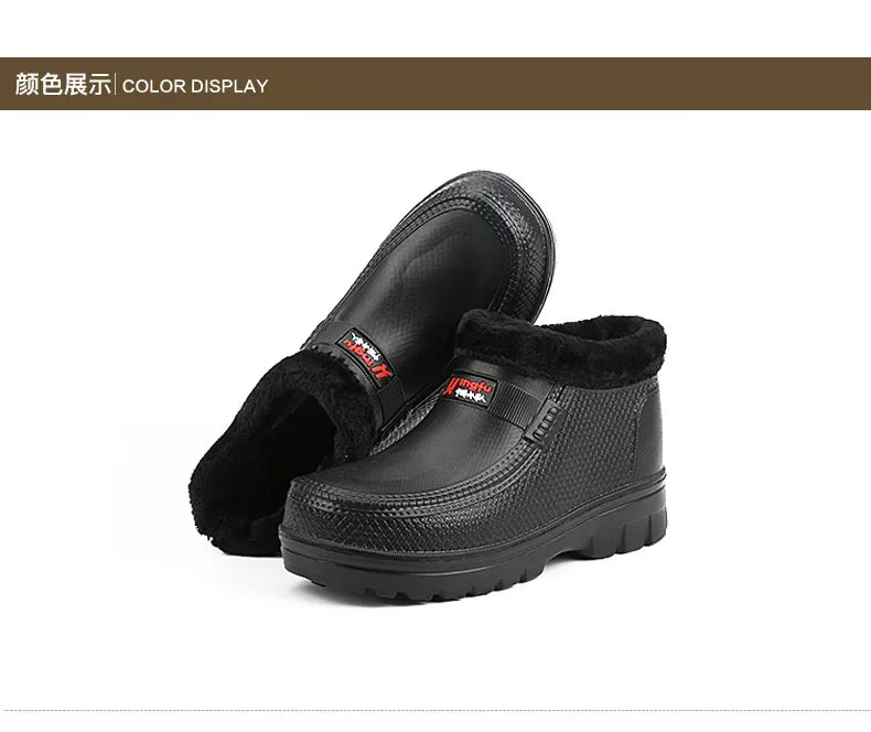 Winter Snow Boots Men's EVA Lightweight Waterproof Warm Work Shoes Outdoor Fishing Kitchen Car Wash Black Cotton Shoes for Men