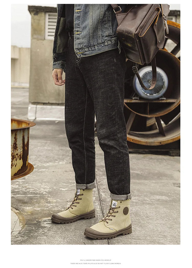 Nouvelles bottes montantes tendance pour hommes, confortables et décontractées, idéales pour l'extérieur, la jungle et l'alpinisme. Bottes à plateforme larges.