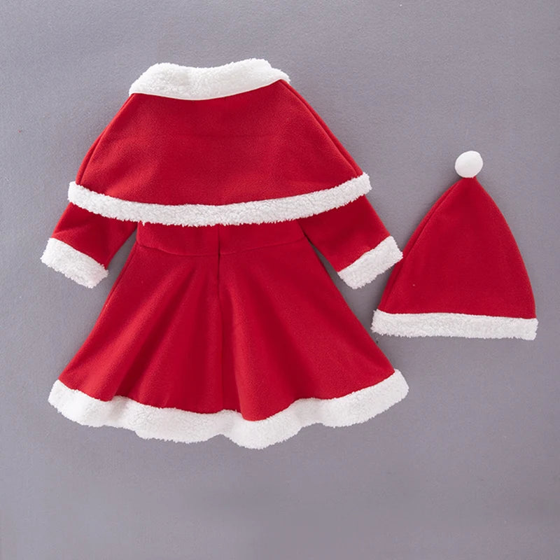 Ensemble robe à manches longues, châle et bonnet de Père Noël pour fille, idéal pour le Nouvel An et les fêtes de Noël. Vêtements rouges pour le carnaval et le carnaval.