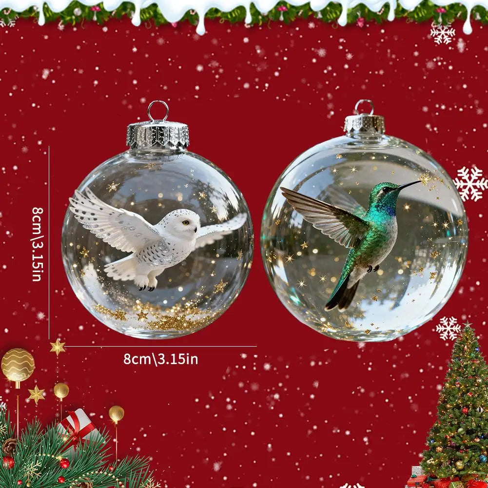 8CM Christmas Transparent Acrylic Ball Cardinal/Hummingbird Pattern Creative Christmas Tree Decoration Hanging Pendant For Home