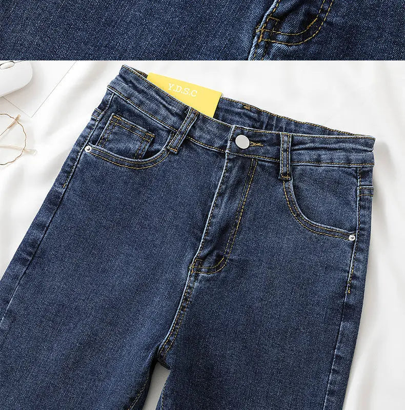 Pantalones vaqueros negros y grises para mujer, pantalones cortos adelgazantes, elegantes y versátiles, pantalones cortos para estudiantes, pantalones largos, corte entallado, silueta suavizante