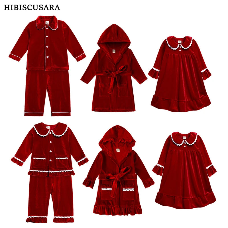 Christmas Baby Boy Girl Red Pajamas Sets For New Year Velvet Kids Family Match Pyjamas Bathrobe Outfits Children Pjs Homewear