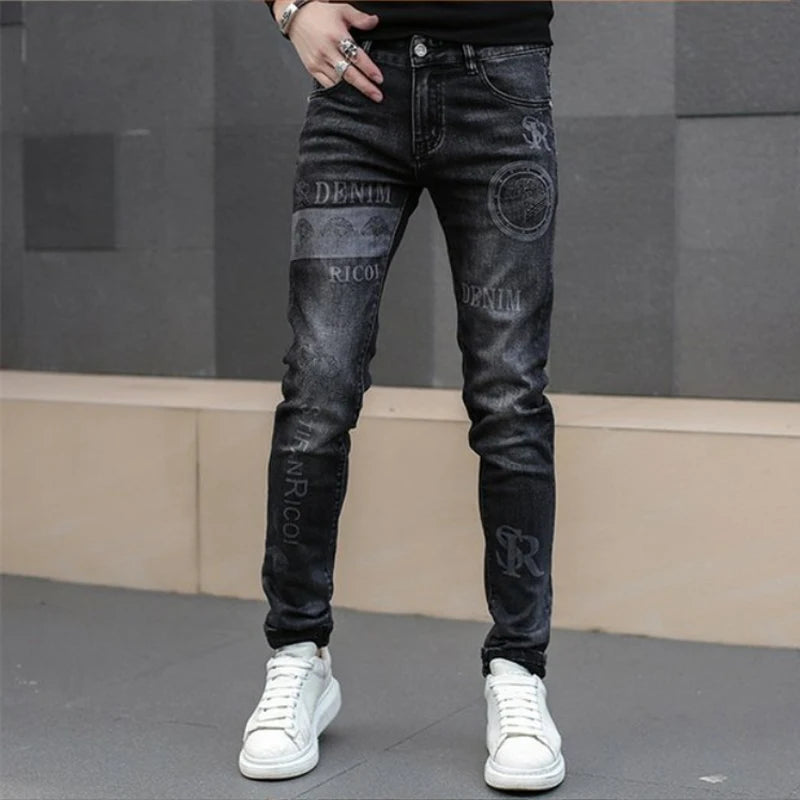 Men Jeans Fashion Street Hip-Hop Jeans Male Punk Style Denim Pants Summer Spring Men Stretchy Slim Fit High Quality Mans Jeans