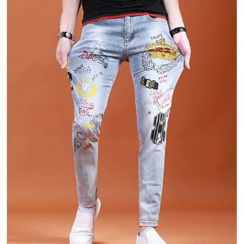 Men Jeans Fashion Street Hip-Hop Jeans Male Punk Style Denim Pants Summer Spring Men Stretchy Slim Fit High Quality Mans Jeans
