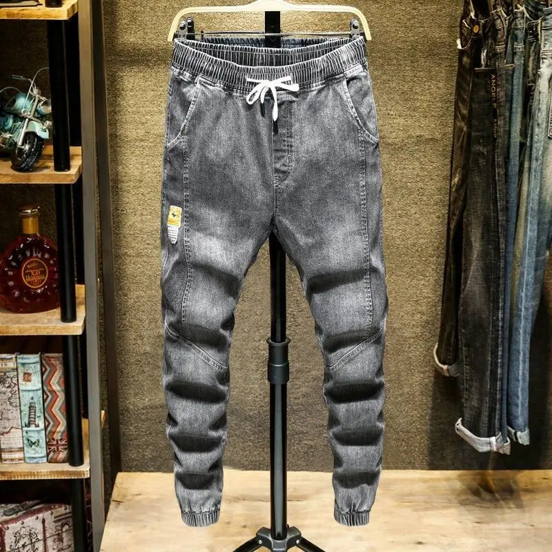 Spring Autumn 2022 New Denim Jeans Men's Elastic Waist Loose Students Teenagers Cowboy Streetwear Harem Leg Long Track Pants Men