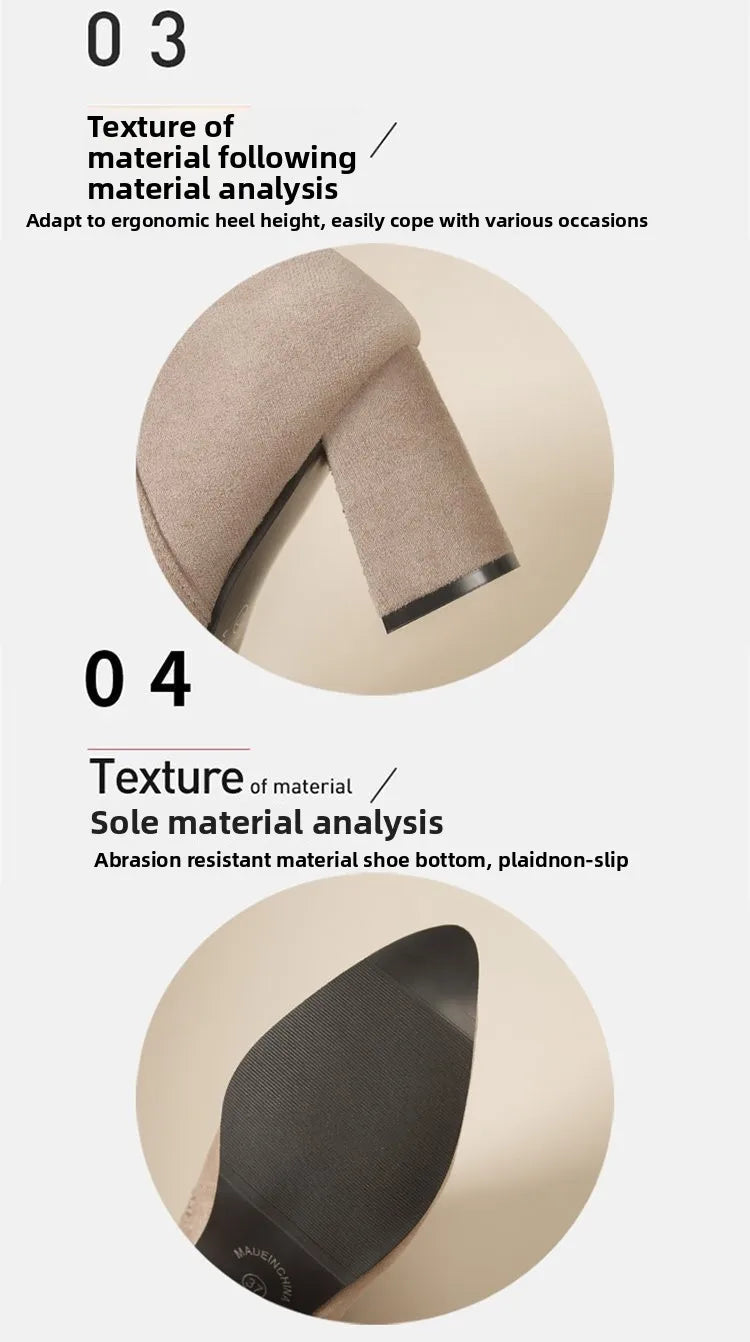 Nuevas botas sencillas de tacón cuadrado con cremallera lateral y tacón alto de ante puntiagudo para mujer.