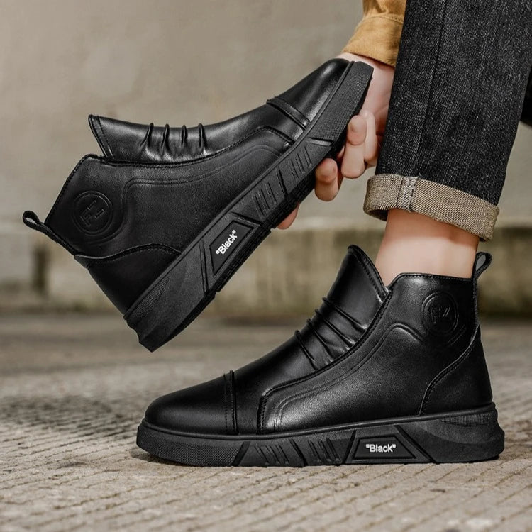 Winter New Fashion Men's Boots Thick Plush Ankle Boots with Thick Soles Black Business Comfortable Leather Shoes tenis masculino