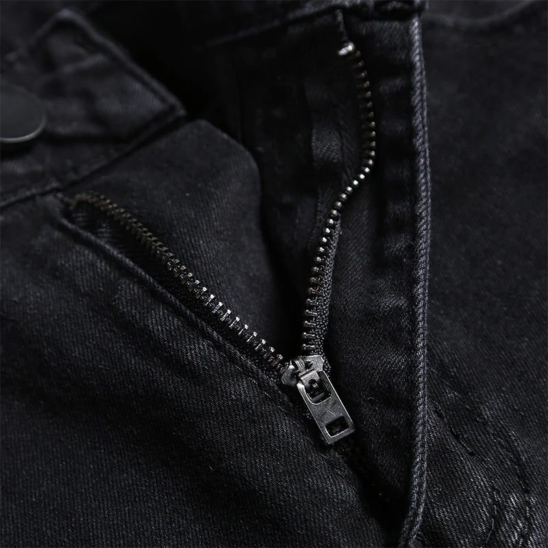New Jeans Paint For Men Spring Summer Fashion Men Wash Worn Holes Patch Paint printing micro-bullet Small Feet Black Male Denim