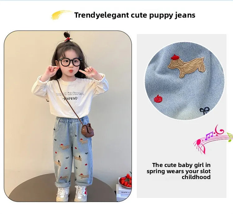 2025 New Girls Jeans Loose Straight Leg Pants for Toddler Baby Casual Wear Spring Autumn