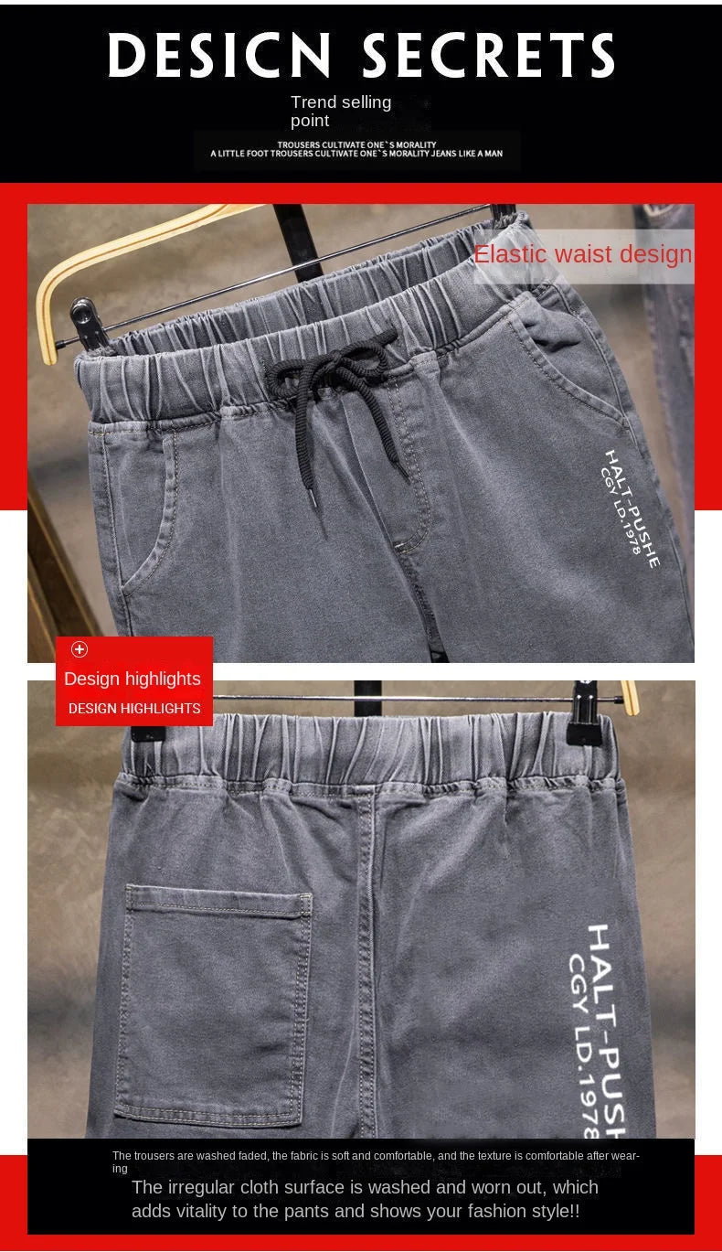 Pantalones vaqueros de mezclilla con cordón ajustable para hombre, versátiles, de moda para otoño, con cintura elástica, estilo harén, informales, para exteriores, 2022