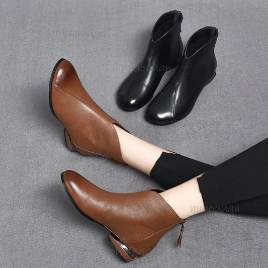 Ankle Boots Ladies England Ladies Autumn Winter Short Boats Women Casual Daily Comfort Pu Leather Low Heel Casual Women's Shoes