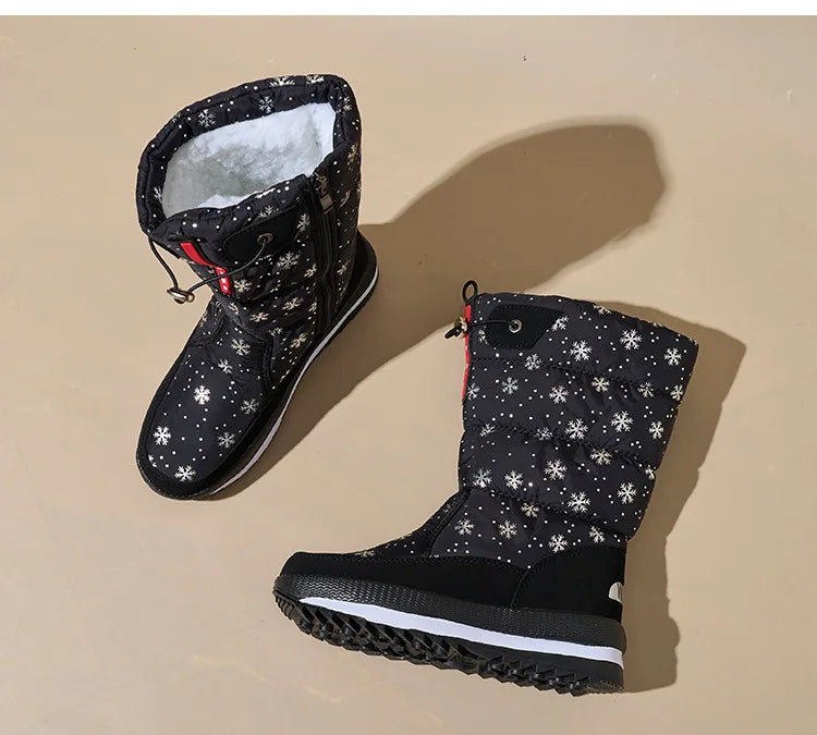 Women Winter Boots Platform Snow Boots Waterproof Non-slip Thick Plush Warm Mid-calf Boots for Women Winter Shoes