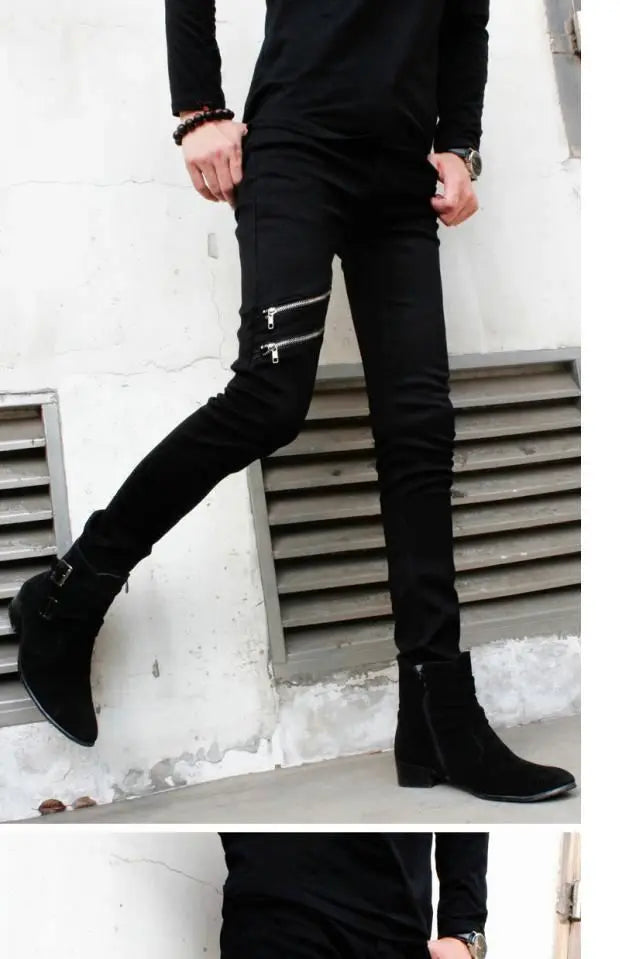 Pantalones vaqueros casuales con cremallera de diseñador para hombre, pantalones vaqueros de mezclilla, primavera y otoño 2024, nuevos pantalones de tubo elásticos negros ajustados de moda coreana para hombre