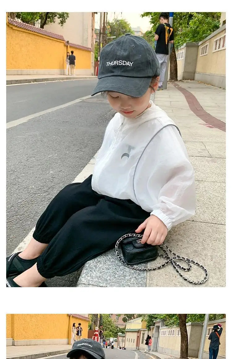 Summer Casual Lightweight Kids Sun Outfit Tops Baby Girls Loose Drawstring Hooded Zip Moon Coats Children Jackets 1-10 Years