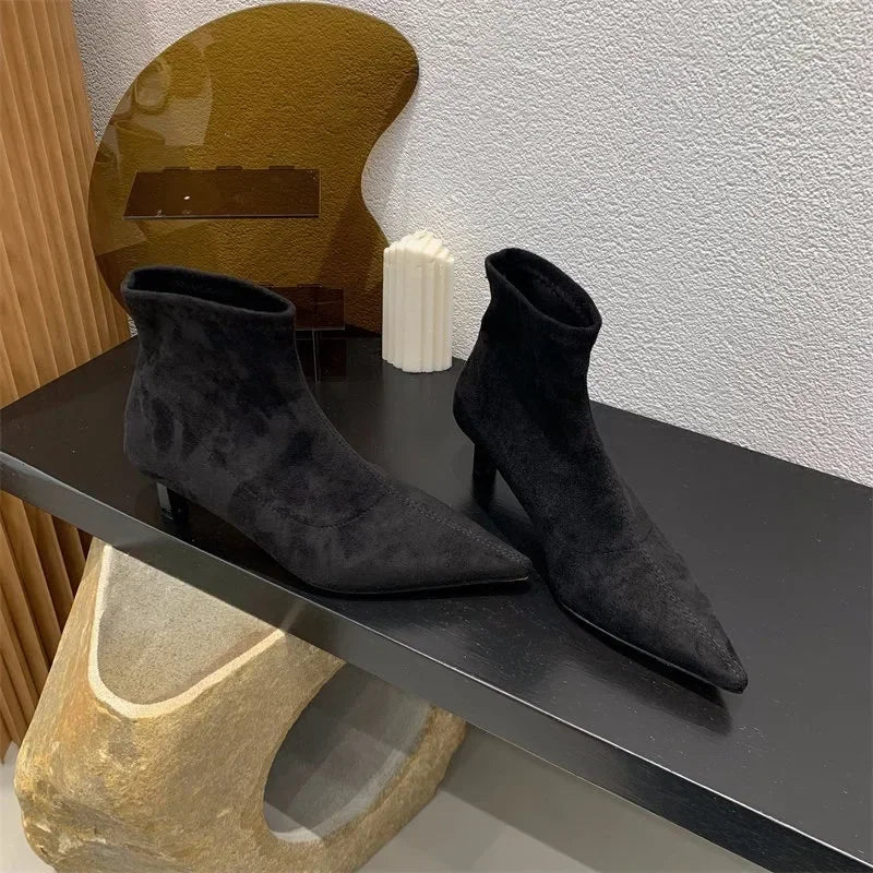 Shoes for Women High Quality Elegant Ankle Women's Boots Fashion Back Zipper Solid Office and Career Sexy Pointed Toe Boots