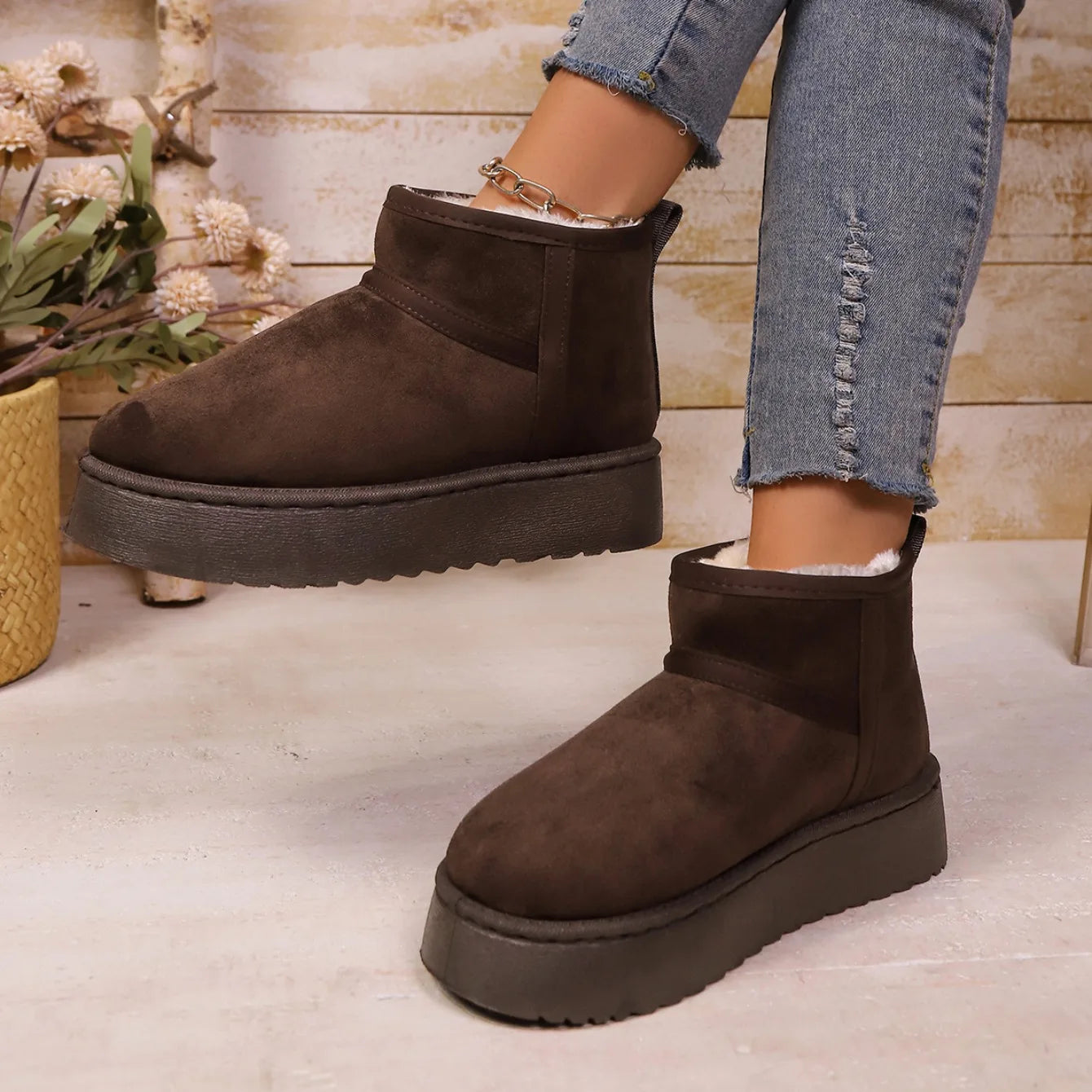 Real Sheepskin Wool Low-cut Warm Comfortable Shoes Women Fashion Short Shoes New Winter Warm Boots Fur Ladies Snow Boots