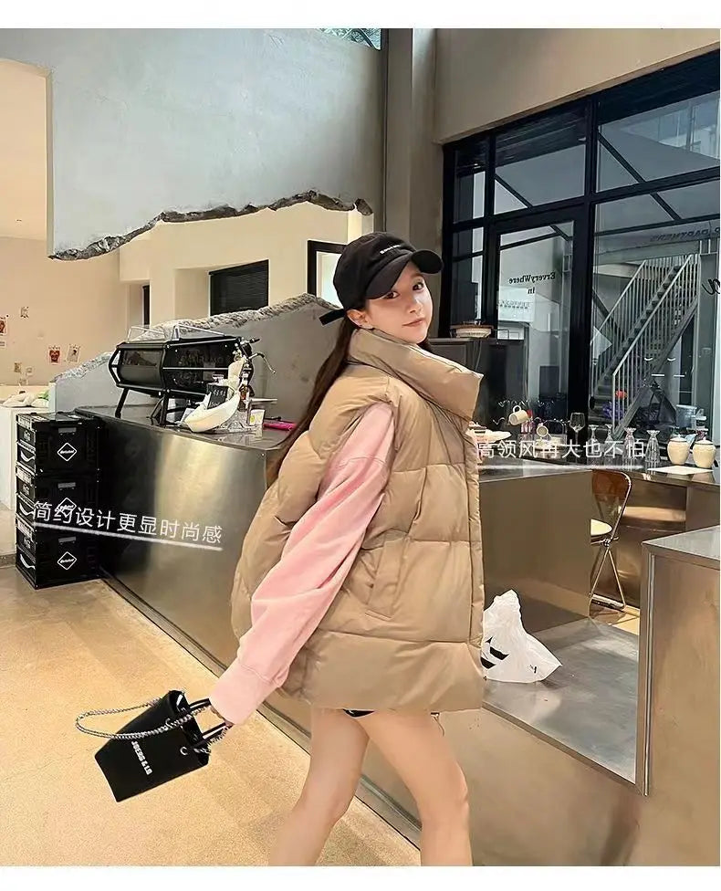 Autumn Winter Lightweight Sustans Vest for Women Korean Style Loose Jacket Fashion Girl Solid Sleeveless Parkas Winter Warm Vest