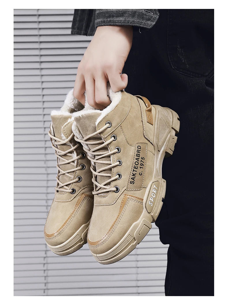 Botas nuevas para hombre, de invierno, de felpa, para la nieve, estilo casual, para exteriores, con cordones, cálidas, antideslizantes, hasta el tobillo.