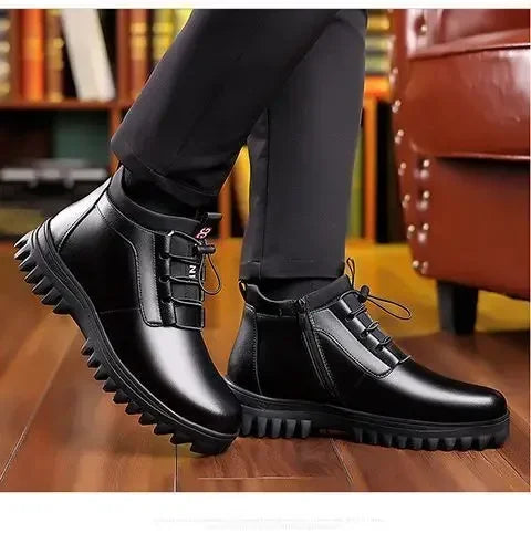 Zapatos de invierno de piel para hombre, de moda, con forro de felpa, cálidos, cómodos, antideslizantes, de algodón, para negocios, para exteriores, informales, botas de nieve, para vacaciones