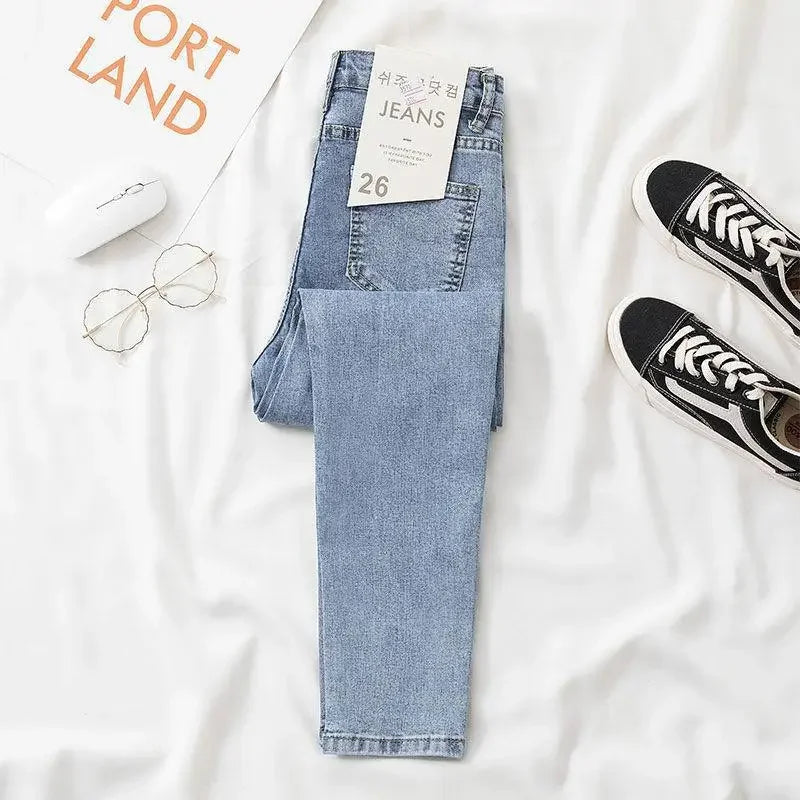 Pantalones vaqueros negros y grises para mujer, pantalones cortos adelgazantes, elegantes y versátiles, pantalones cortos para estudiantes, pantalones largos, corte entallado, silueta suavizante