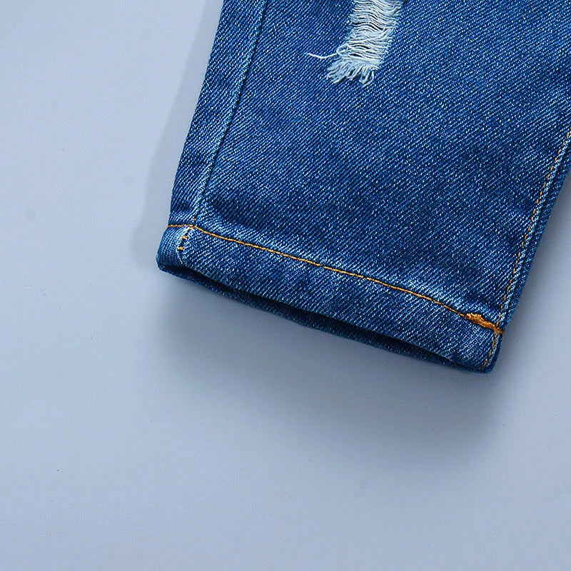 Children's Jeans Baby Girl's Fashion Pants with Holes Cute Children's Soft Denim Casual Pants