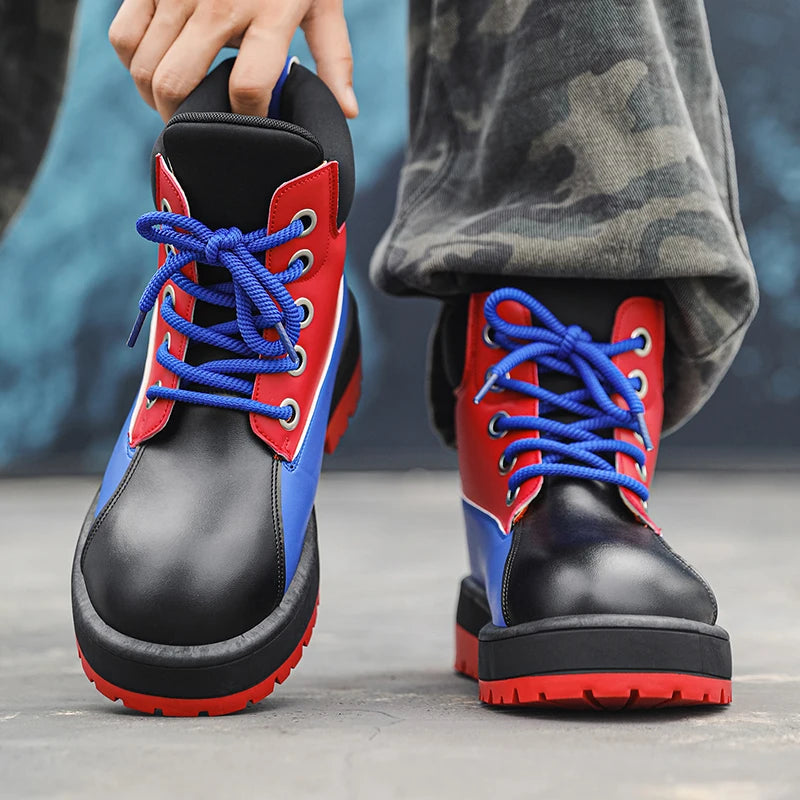 Men's High-Top Outdoor Shoes - High-Top Thick-Soled Design, Suitable for Men, Ideal for Walking/Going to Work/Outdoor Hiking, Durable for All Seasons, Urban Casual Shoes with Cushioned and Wear-Resistant Pvc Soles, Comfortabl