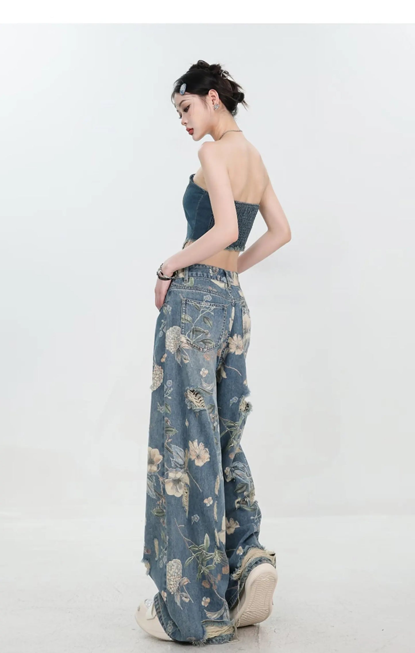 American Street Print Jeans For Women Trendy Style Loose And Versatile Floor-length Wide-leg Pants With A Versatile Design