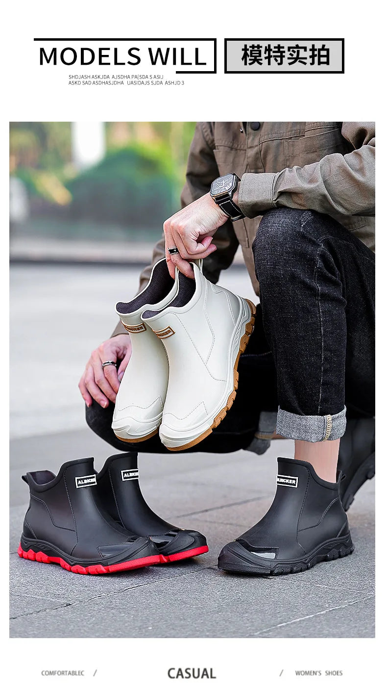 Botas de lluvia para hombre, ideales para primavera y otoño. Botas de goma resistentes e impermeables. Botas de lluvia de invierno con forro polar para hombre. Tallas grandes. Calzado de protección laboral.