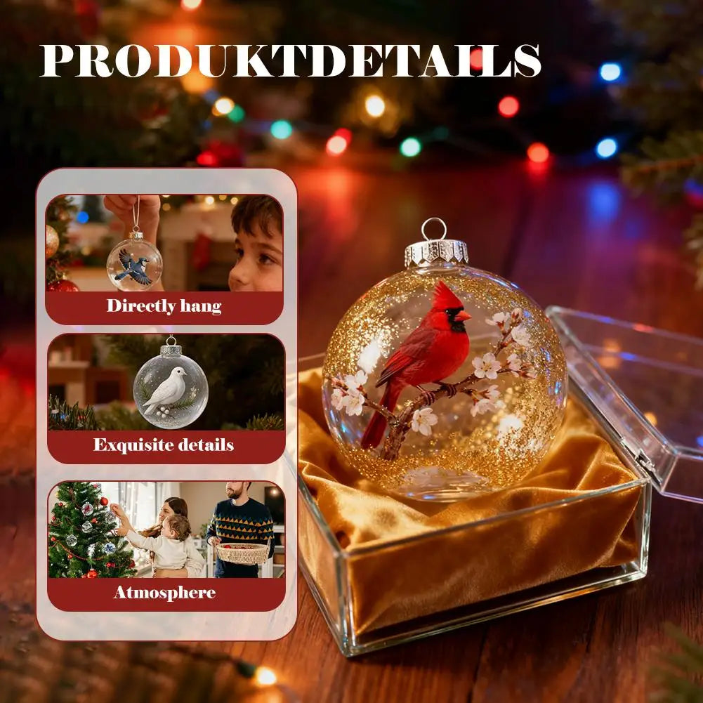 8CM Christmas Transparent Acrylic Ball Cardinal/Hummingbird Pattern Creative Christmas Tree Decoration Hanging Pendant For Home