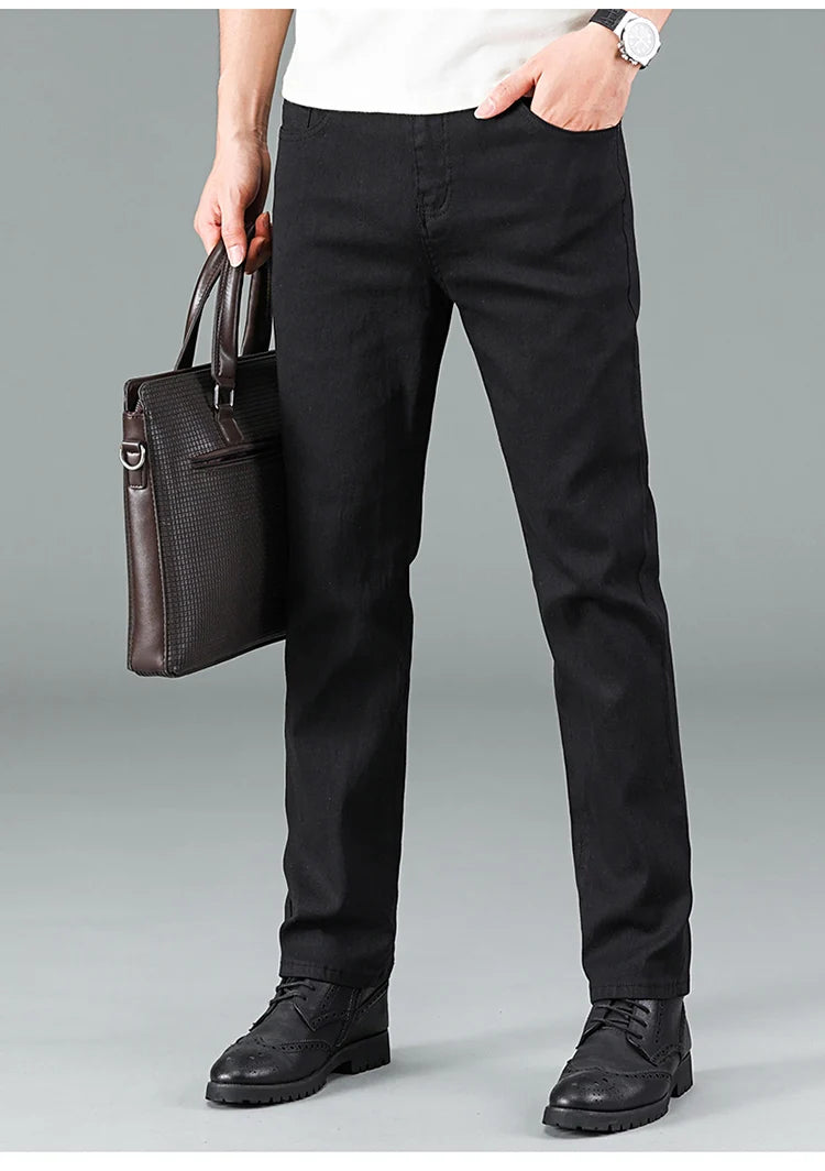 Pantalones vaqueros clásicos de marca avanzada para hombre, de primavera, suaves y elásticos, color negro, talla 28-40