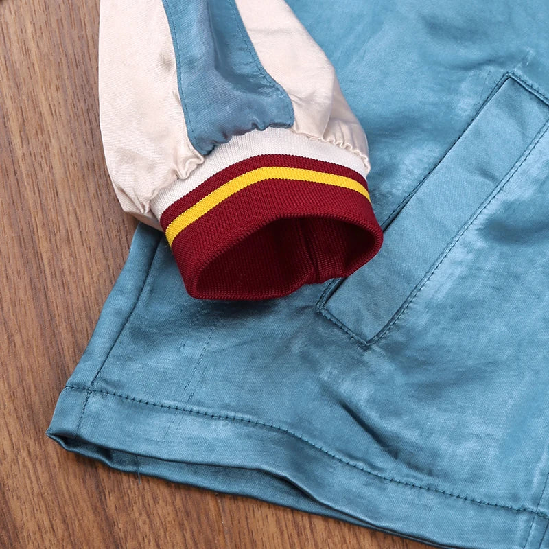 Girls' Spring And Fall Outerwear Wide Color Block V-Neck Jacket Red And Yellow 8-12 Years Old with White Patchwork Detail