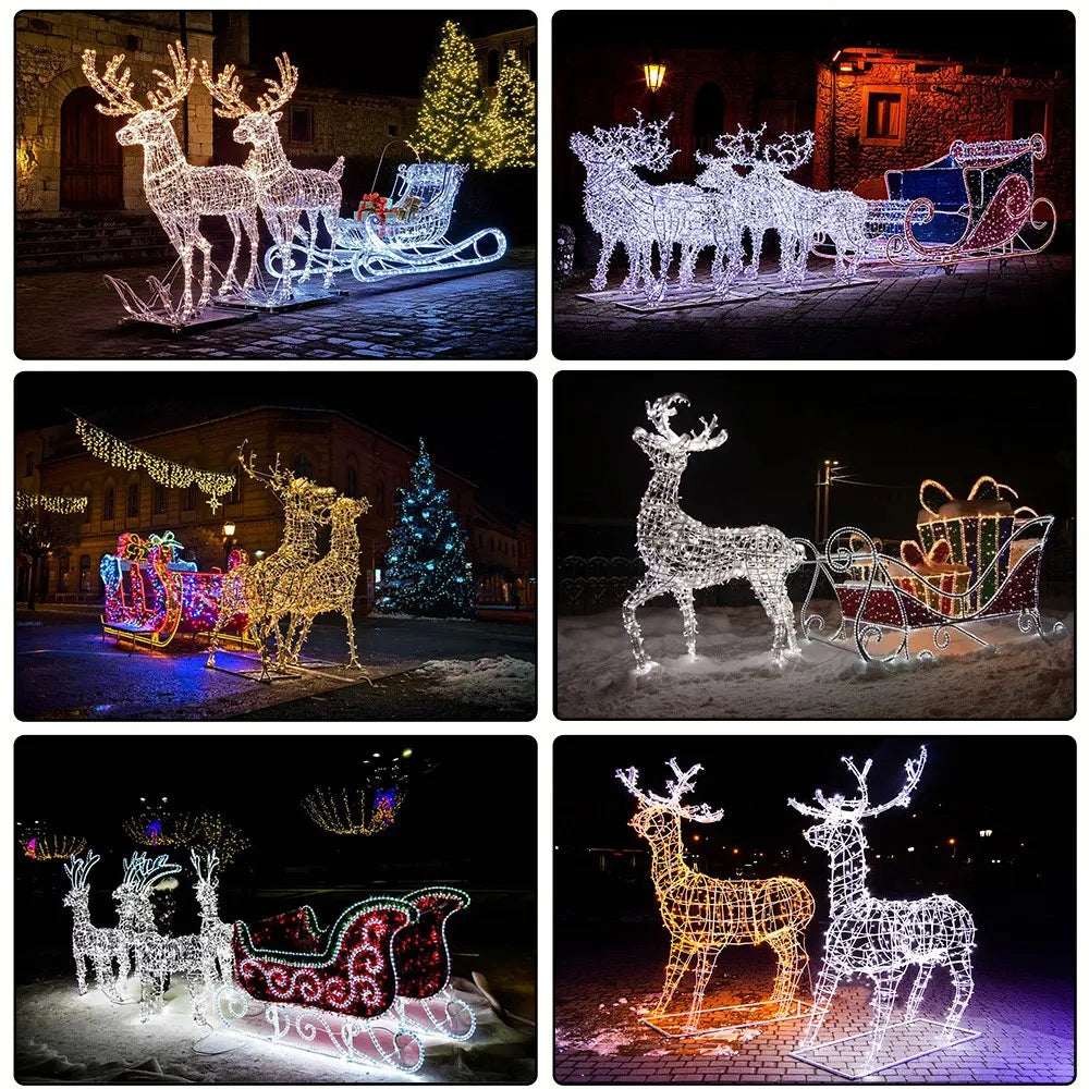 Christmas Reindeer Sleigh Painting Banner Night Elk Lights Christmas Party Photo Home Decoration Photography Background Studio