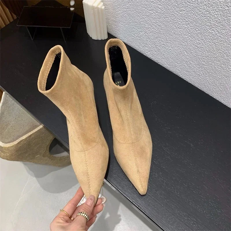 Shoes for Women High Quality Elegant Ankle Women's Boots Fashion Back Zipper Solid Office and Career Sexy Pointed Toe Boots