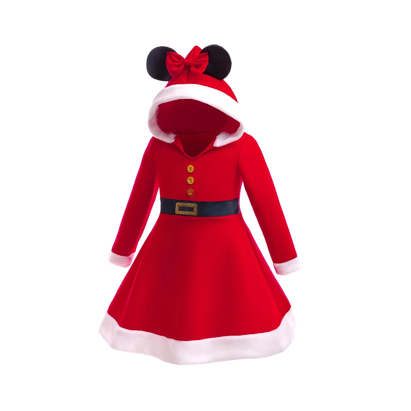 Vestido rojo navideño con capucha para niñas, ideal para el jardín de infancia, la escuela o cualquier ocasión. Disfraz cómodo para fiestas navideñas.
