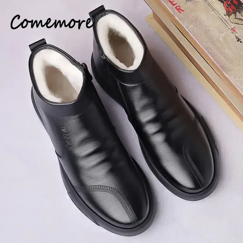 Chaussures pour hommes, nouveauté hivernale, chaussures en coton, bottes de neige décontractées imperméables en cuir épais et peluche pour hommes