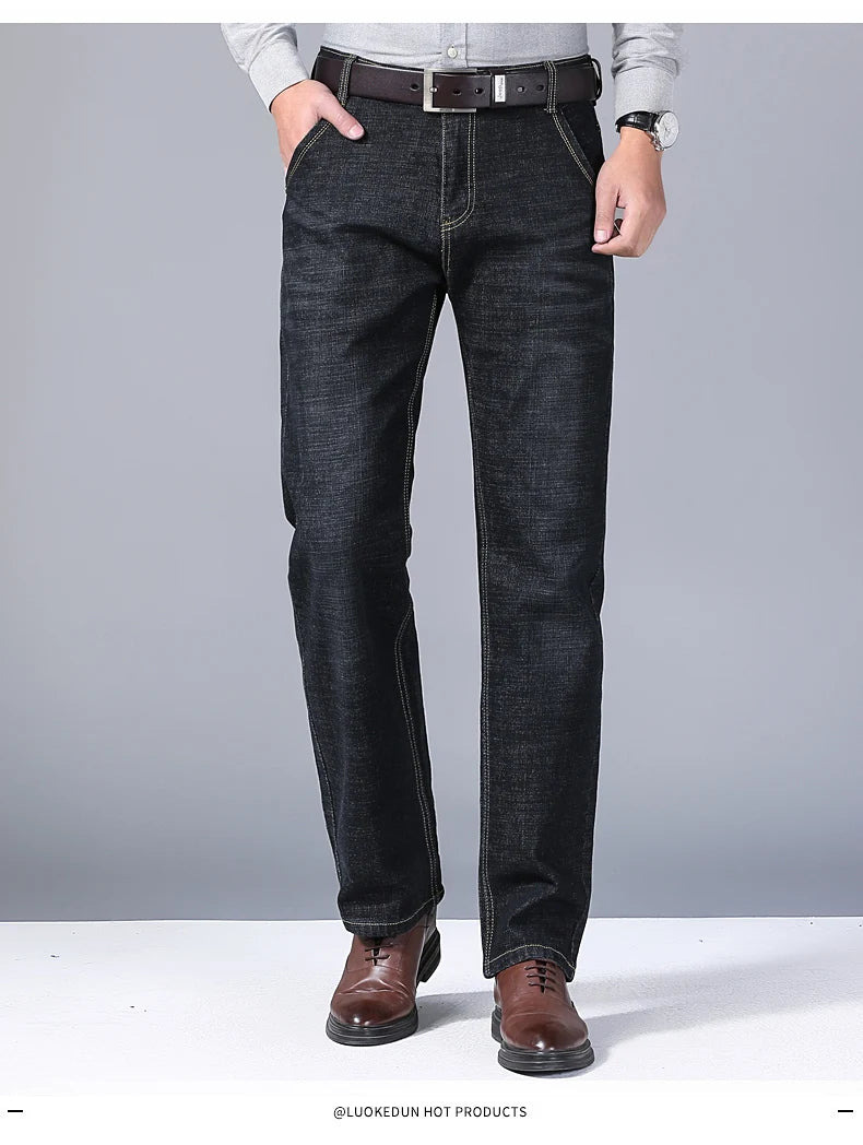 2025 NEW Men's Fashion Business Jeans Classic Style Casual Stretch Slim Jean Pants Male Brand Denim Trousers Black Blue
