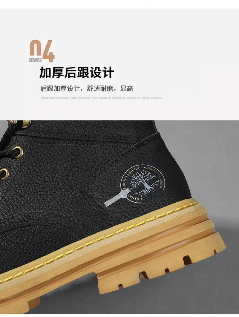 Botines de verano para hombre, cómodos botines de plataforma de cuero, botas de trabajo antideslizantes para hombre, botas altas de motociclista