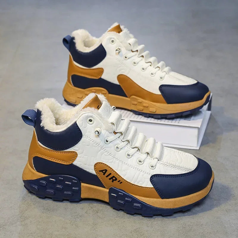 Zapatos de plataforma cálidos de algodón para hombre, zapatillas gruesas para hombre, zapatos vulcanizados de invierno, zapatillas casuales de moda para hombre, botas de nieve de caña alta