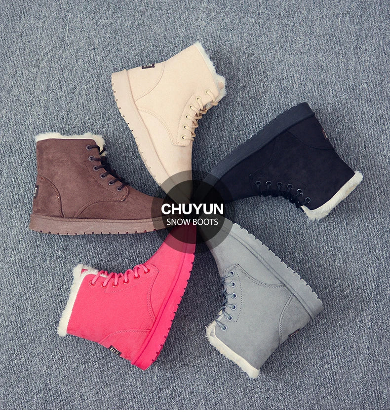 New Fashion Women Boots Winter Snow Boots Female Boots Warm Lace Flat with Women Shoes Tide Shoes Hot Sale 35-40