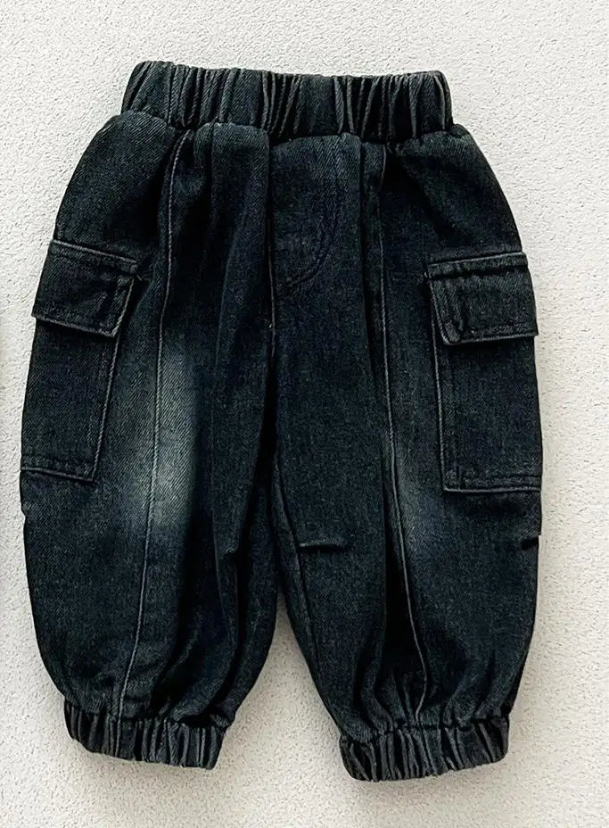 Pantalones vaqueros holgados para niños, pantalones cargo lisos con bolsillos, informales, versátiles, ropa de bebé, primavera 2025