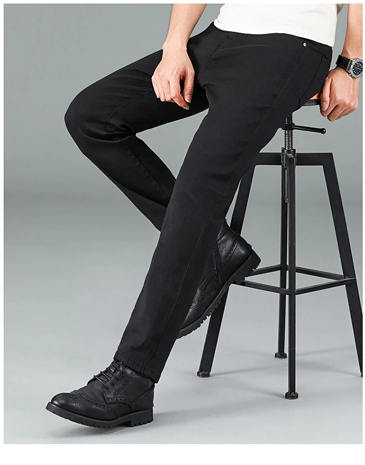 Pantalones vaqueros clásicos de marca avanzada para hombre, de primavera, suaves y elásticos, color negro, talla 28-40