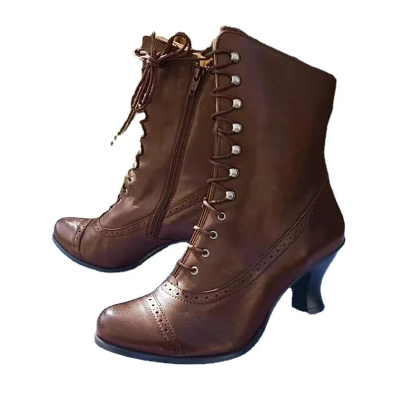 New Mid Calf Boots Women Autumn Winter Fashion Lace-up Ladies Chelsea Zipper Botas Mujer Boots Sports Platform Heel Ladies Shoes