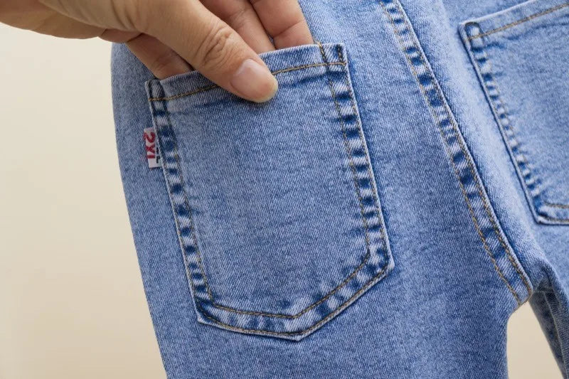 2-12 Year Old Girls Jeans Fashion Lace Elastic Denim Flared Pants Spring Autumn Solid Color Trousers Teenager Kids Girl Clothing