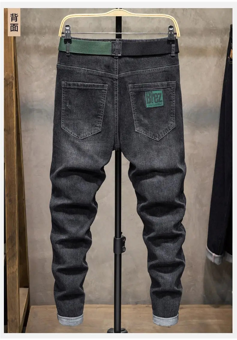 Winter Pants Brushed Denim Fabric Korean Style Clothes Luxury Street Men's Boots Cut Stretch Slim Plush Wool Thicken Jeans Pants