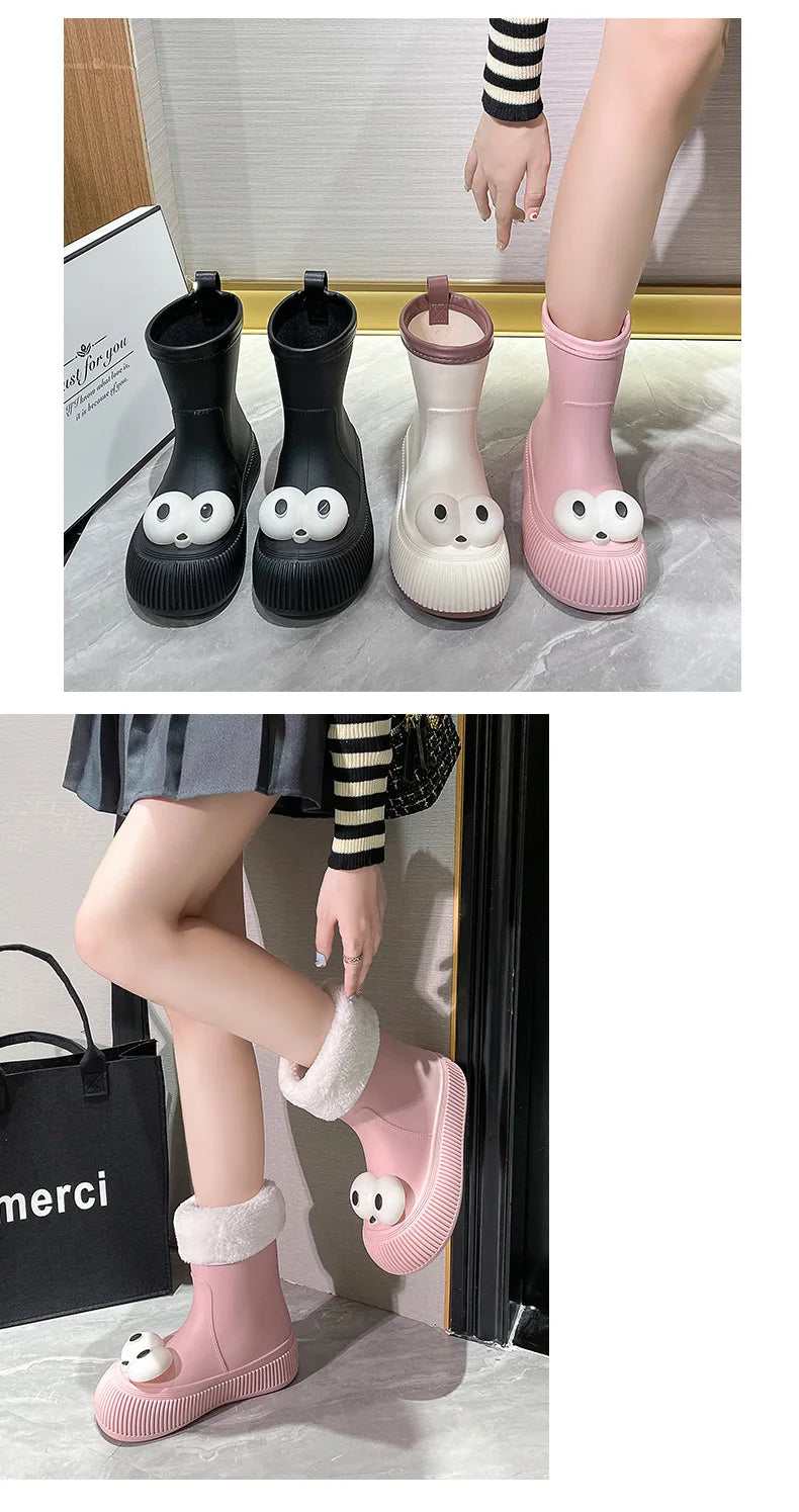 Botas de lluvia para mujer, impermeables, ligeras, con ojales grandes y asas fáciles de poner, resistentes al agua, de altura media.