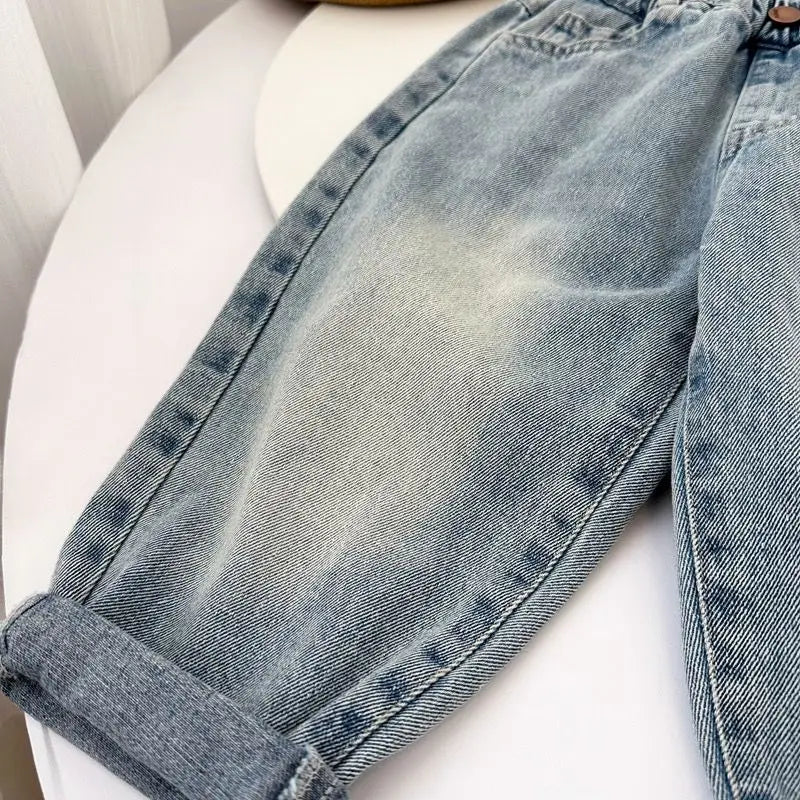 Pantalones vaqueros para bebés, primavera y otoño 2024, informales, sencillos y largos, coreanos