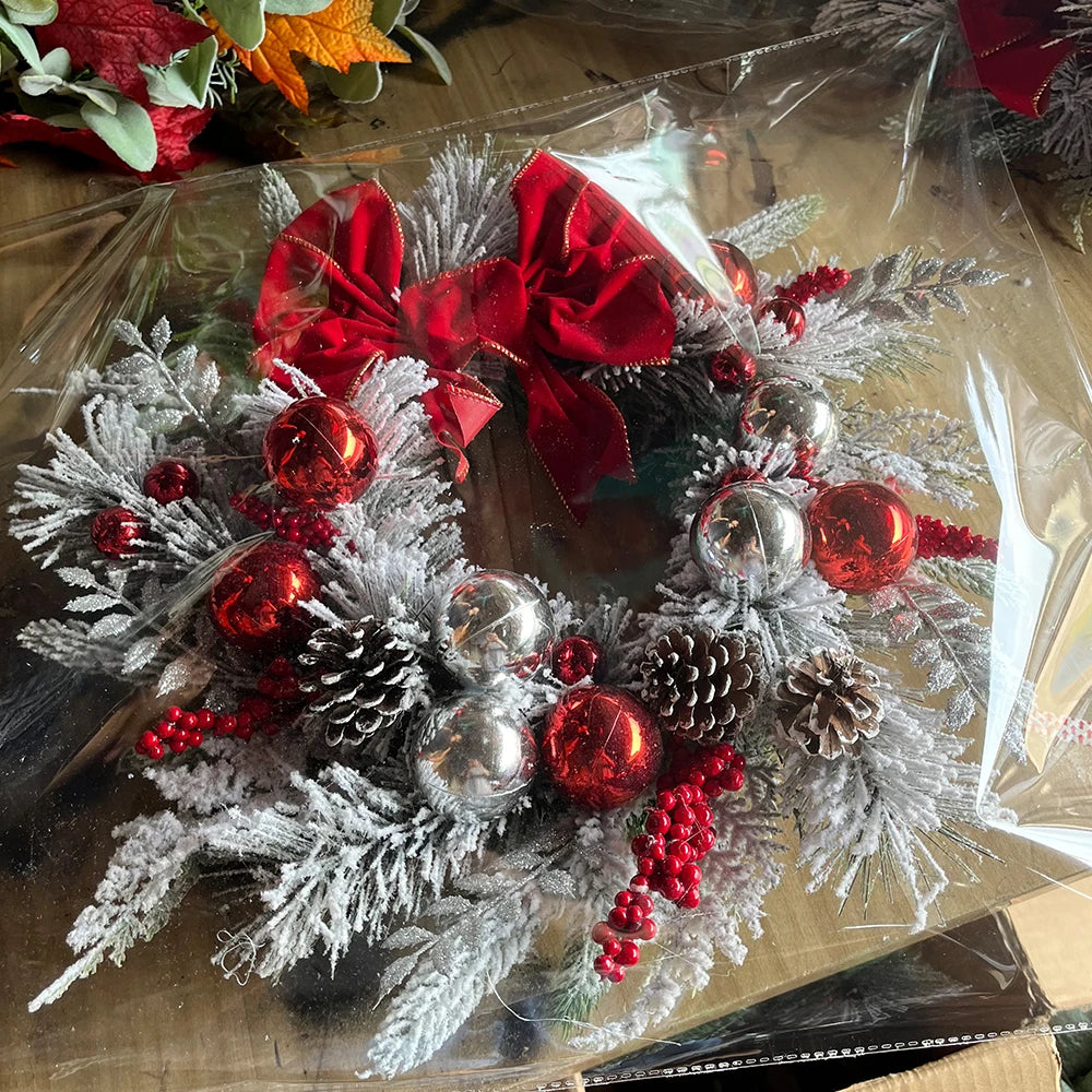 Guirnalda de flores navideñas de PVC flocado, guirnalda colgante para árbol de Navidad, decoración artificial para el hogar.