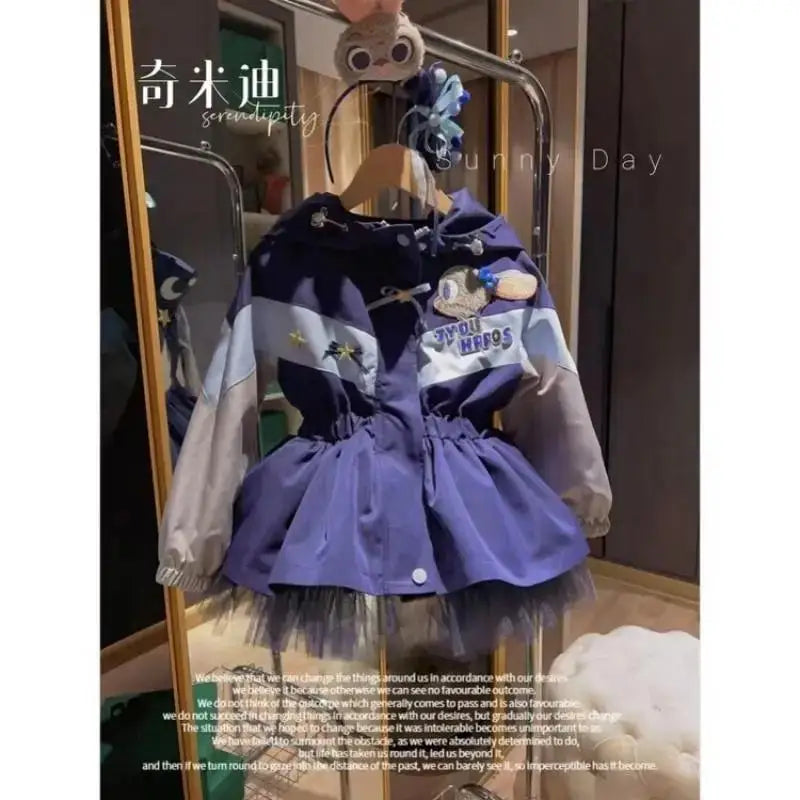 Kuromi Kawaii Kids Girls Jacket Autumn New Cartoon Cinnamoroll Fashion Outdoor Hooded Embroidery Jacket Retract Waist Jackets
