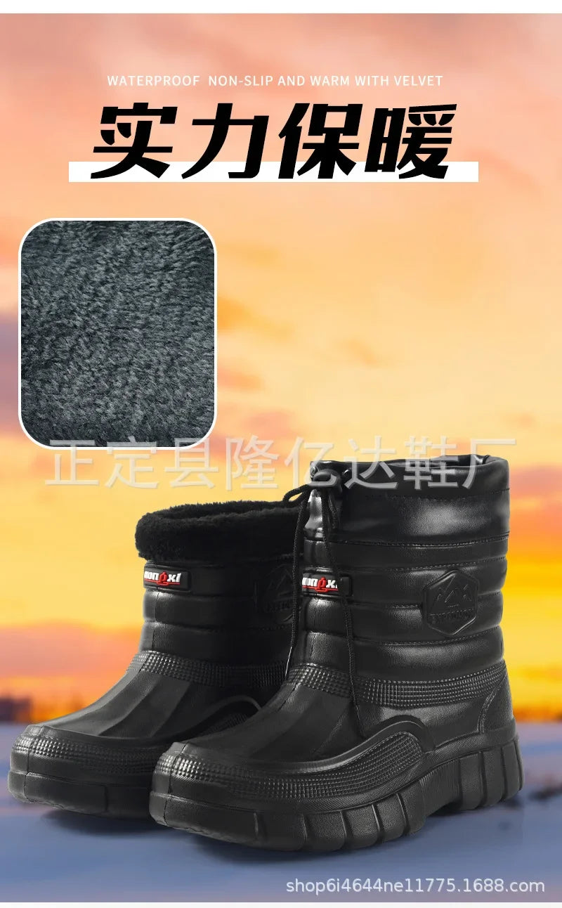 Botas de nieve para hombre, cálidas, gruesas y afelpadas, impermeables, antideslizantes, para la lluvia, ligeras y resistentes al desgaste, de algodón para el trabajo.