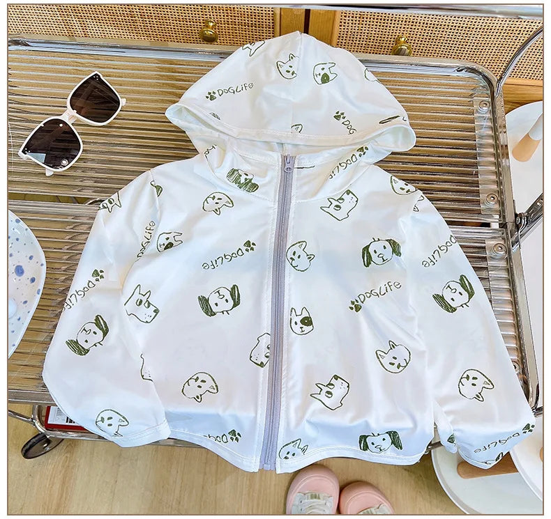 Children's Sunscreen Jackets Summer Breathable Coats for Boys Girls Cartoon Print Kids Windbreakers Toddler Outfits Baby Clothes